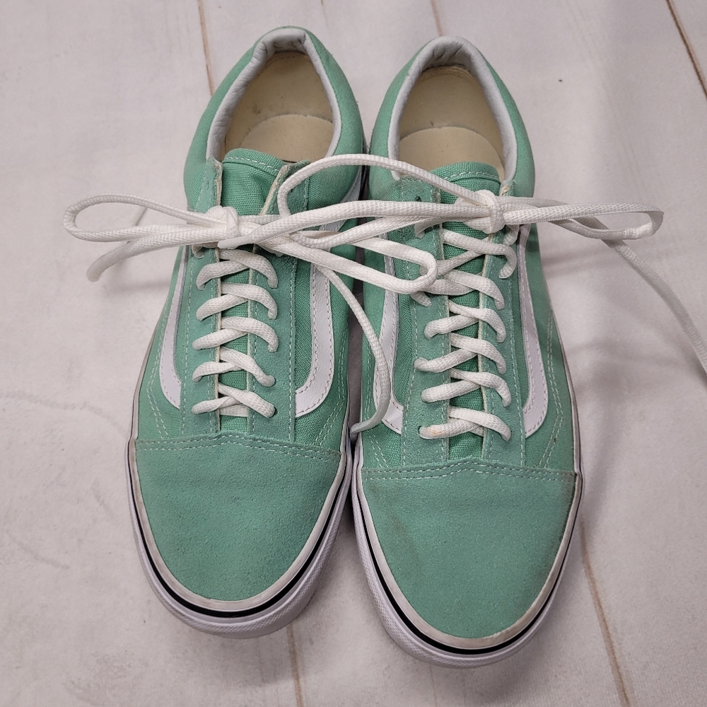 Vans Mint Green Low Top Sneakers with White Stripe - Picture 2 of 8